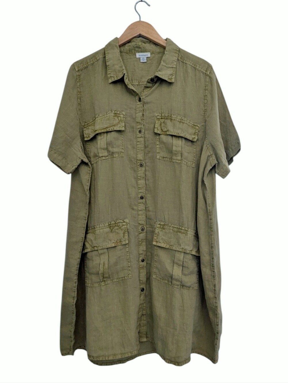 Sundance Harper 100% Linen Shirt Dress XXL Light Green Soft Utility Pockets